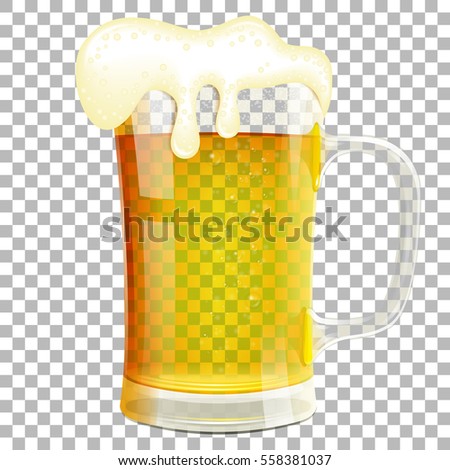 Glass of Beer with Foam on transparent background. isolated vector illustration