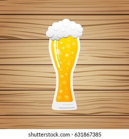 Glass of beer with foam on vintage wooden background. Vector illustration.