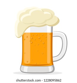 Glass of beer with foam on white background.