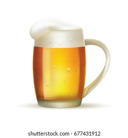 Glass of beer with foam on white isolated background. Vector illustration.