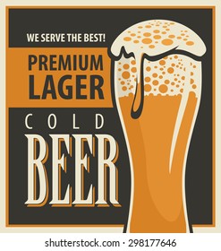Glass of beer with foam in retro style