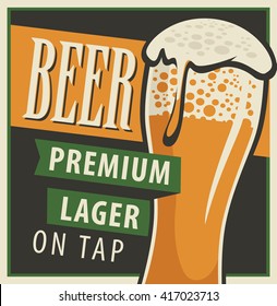 Glass of beer with foam in retro style