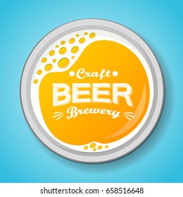 Glass Of Beer With Foam - Top View. Vector Illustration.