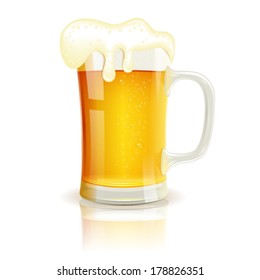 Glass of Beer with Foam, vector isolated on white background