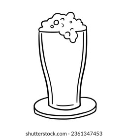 Glass of beer with foam. Vector outline doodle sketch isolated on white background.
