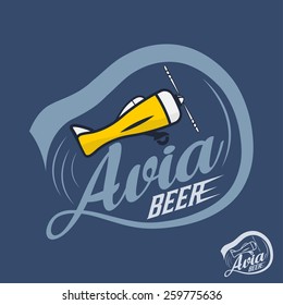 glass of beer in form of airplane vintage label