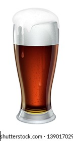 Glass of beer with froth on a white background