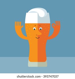 Glass of beer gesturing okay. Flat style vector illustration . Funny cartoon character
