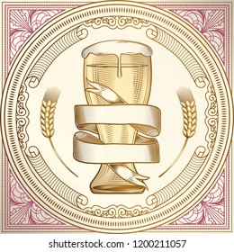 Glass of beer golden decorative emblem