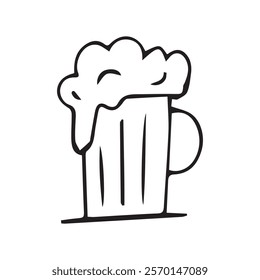 a glass of beer. Greetings in the pub, bar. Beer mugs with foam, highlighted on a white background. Light beer. the beer icon. color drawing of the drink. vector. doodle style.