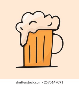 a glass of beer. Greetings in the pub, bar. Beer mugs with foam, highlighted on a white background. Light beer. the beer icon. color drawing of the drink. vector. doodle style.