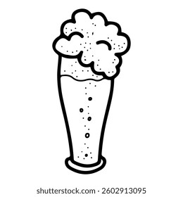 Glass of beer. Hand drawn doodle. Alcoholic malt drink. Foamy beverage. Vector line art illustration.