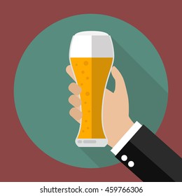 Glass of beer in hand. Vector illustration