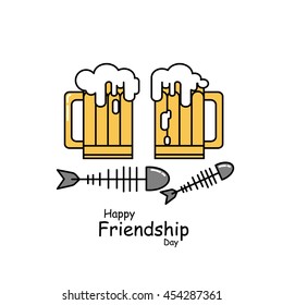 Glass of beer. Happy friendship day. Flat line design of happy friendship day. Vector