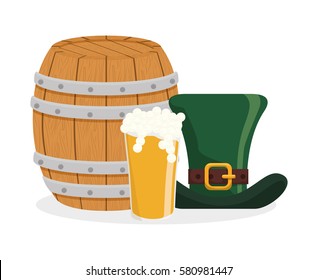 glass beer hat and wooden barrel vector illustration eps 10