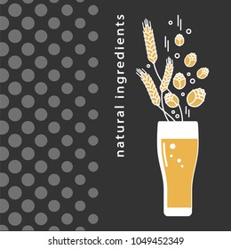 A glass of beer, hops, wheat. Linear icons in a modern style. Sign, symbol, emblem, label, logo for brewery, beer restaurant, pub, bar, menu, website. Vector illustration.