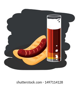 glass of beer with hot dog oktoberfest icon