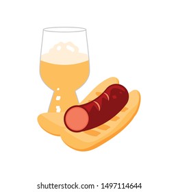 glass of beer with hot dog oktoberfest icon