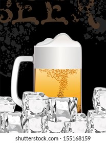 Glass of beer with ice cubes