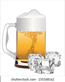 Glass of beer with ice cubes, isolated on white background