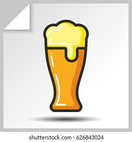 A glass of beer icon for alcohol beverage menu. Vector Isolated flat colorful illustration.