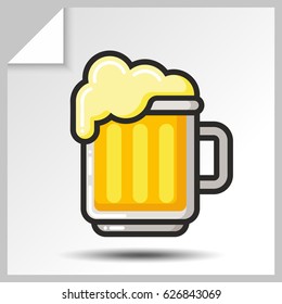 A glass of beer icon for alcohol beverage menu. Vector Isolated flat colorful illustration.