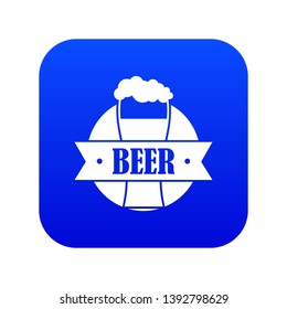 Glass beer icon blue vector isolated on white background