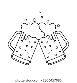 Glass of Beer Icon. Beer Cheers, Two Glass of Beer Toasting. Vector Illustration Isolated on White Background. 
