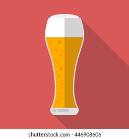 Glass of beer icon. Flat style with long shadow