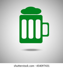 Glass of beer icon. Flat style.Grey background. Vector illustration.