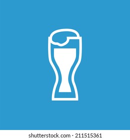glass of beer icon, isolated, white on the blue background. Exclusive Symbols 