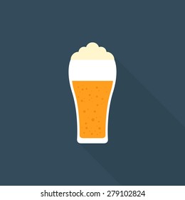 Glass of beer icon with long shadow, flat style - Vector