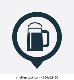 glass of beer icon map pin on white background 