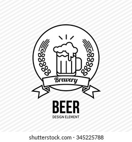 Glass of beer icon on white background. Black and white vector illustration. Design element for web and mobile design, bar, cafe, restaurant. Modern minimalistic monochrome outline style label.