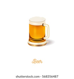 Glass of beer icon. Realistic vector illustration