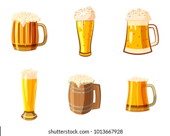 Glass of beer icon set. Cartoon set of glass of beer vector icons for web design isolated on white background