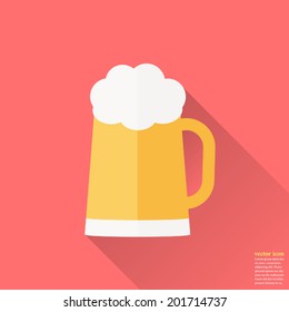 Glass of beer icon ,Vector illustration , flat design with long shadow