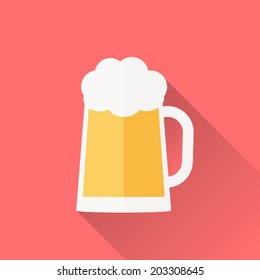 Glass of beer icon ,Vector illustration , flat design with long shadow