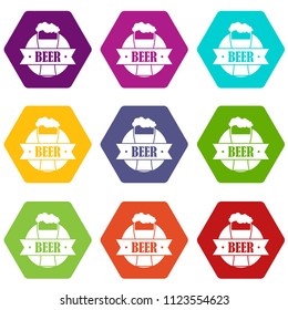 Glass beer icons 9 set coloful isolated on white for web