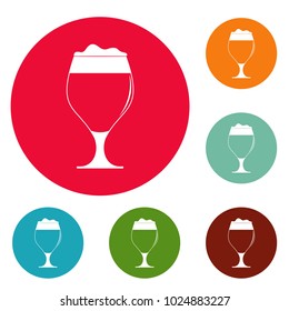 Glass of beer icons circle set vector isolated on white background