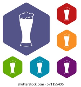 Glass of beer icons set rhombus in different colors isolated on white background