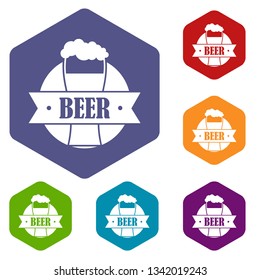 Glass beer icons vector colorful hexahedron set collection isolated on white 