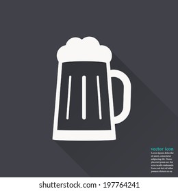 Glass of beer icon,Vector illustration flat design with long shadow