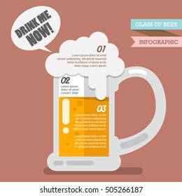 Glass of beer infographic. Flat style vector illustration