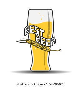 glass of beer with the inscription BEST BEER and a spike for stickers, banners, logos, stickers and theme design. Color simple vector illustration isolated on a white background
