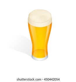 Glass of beer isolated. Beer is oldest alcoholic beverage. Flat 3d vector isometric illustration