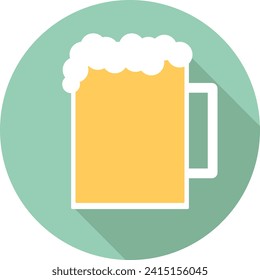 Glass of beer isolated on green background. Beer glass icon with foam isolated on green background. Vector illustration. Vector.