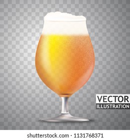 Glass of beer isolated on transparent background. Realistic beer illustration.