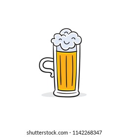 Glass of beer isolated on white background. Hand drawn vector illustration