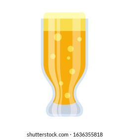 Glass of beer isolated on white background. Lager beer icon. Flat style. Vector illustration.